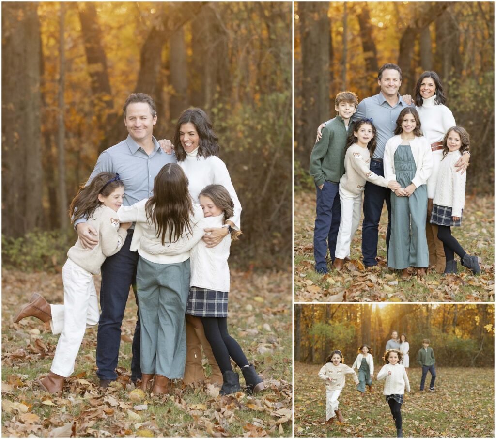 Columbus Ohio family posing together for an outdoor portrait during the fall season