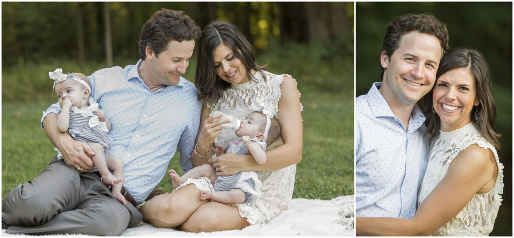 Husband and wife outdoor family photo with babies in Columbus Ohio